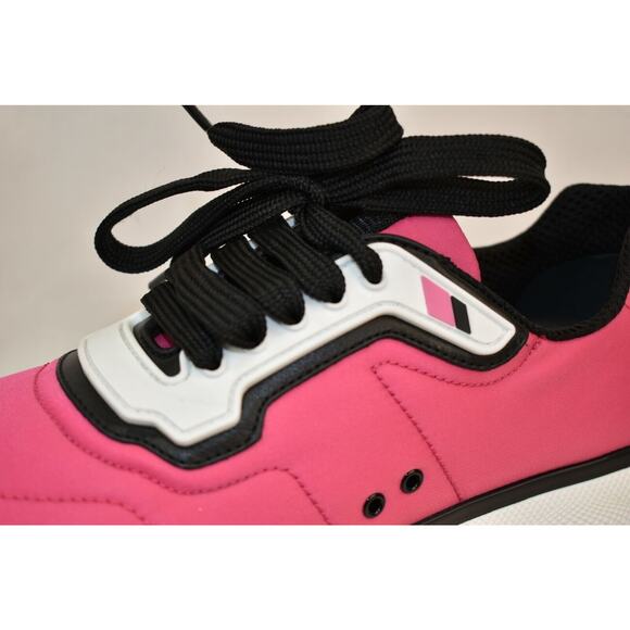 NIB PRADA 3E6321 WOMEN PINK NYLON LACE UP LOGO LOW TOP PLATFORM SNEAKERS 40 - Picture 3 of 12